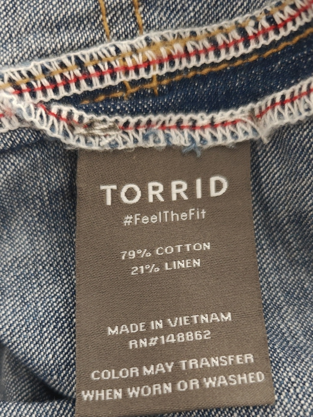 Torrid 14 Relaxed Denim Short Overalls Relaxed Fit Med Wash Cotton Linen Blend - Picture 6 of 6